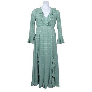 ASOS Womens Long Sleeve Green Ruffle V-Neck Maxi Dress Size 6